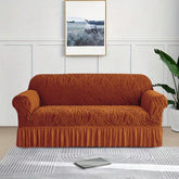 Zebra Velvet Turkish Sofa Cover With Frill - Copper
